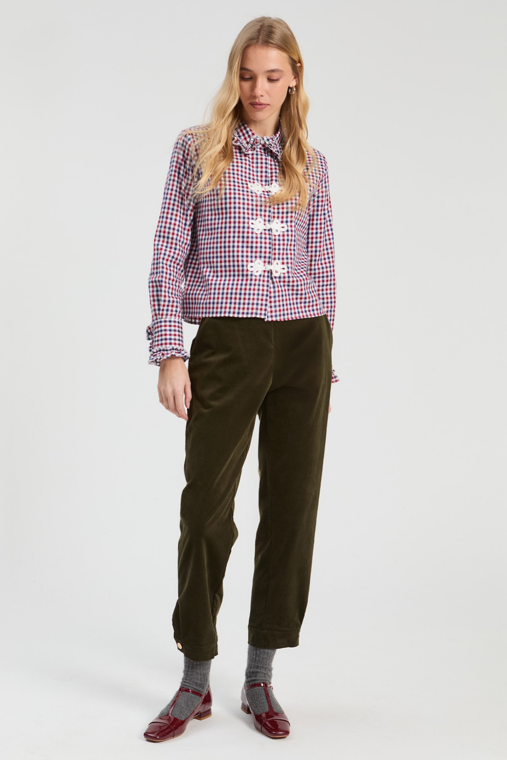 Shop the Vilagallo Red & Blue Gingham Shirt at Dotique. Crafted from 100% cotton with a classic gingham check and signature decorative braid detailing for everyday style.