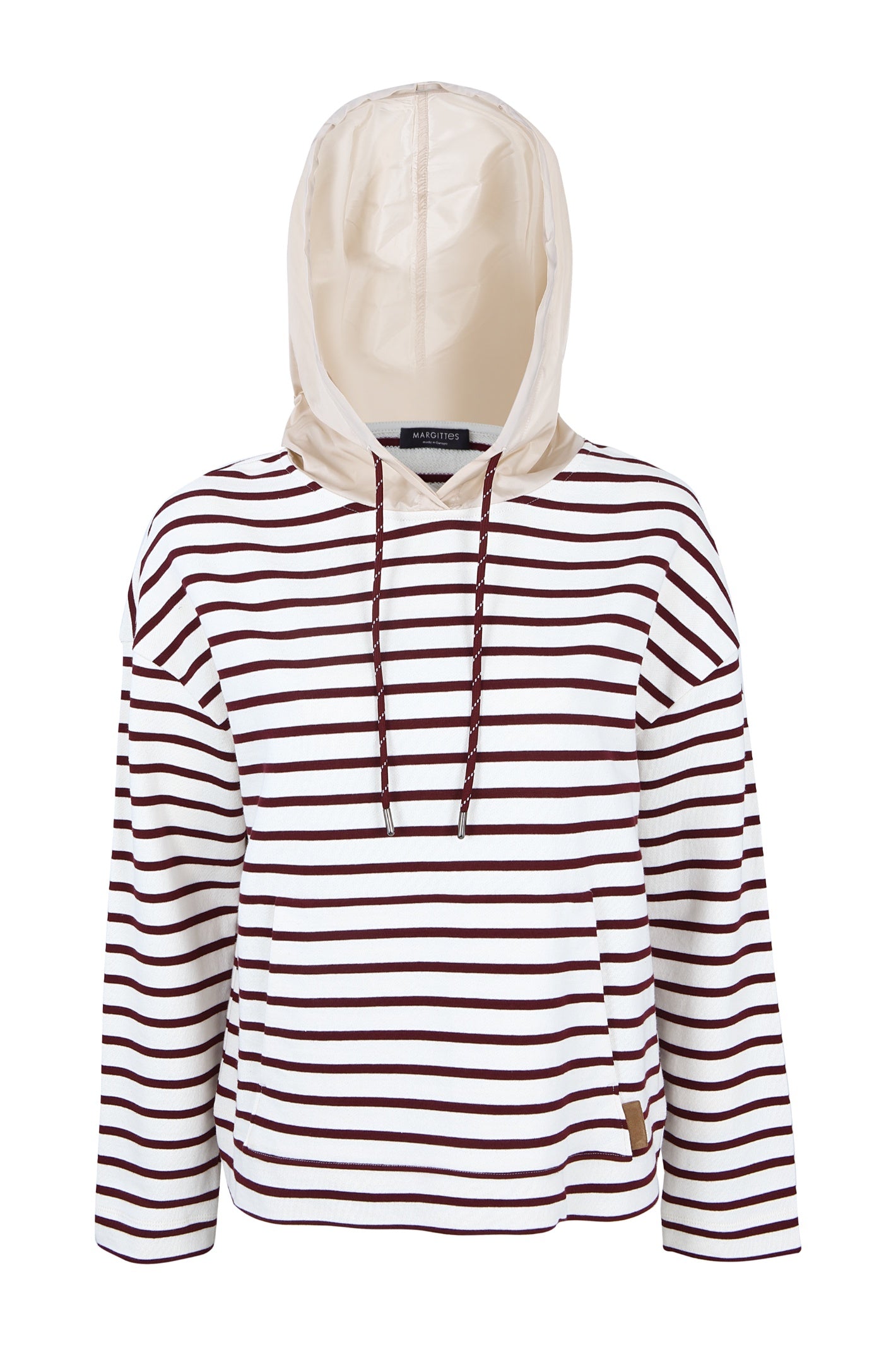 Margittes Striped Hooded Sweatshirt Burgundy and Cream 4003-03-2602