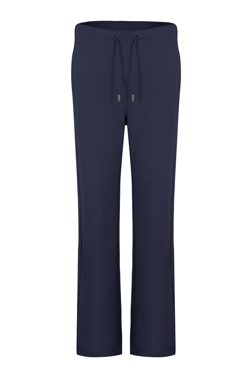 Front view of Margittes Cotton Blend Wide Leg Jogger Navy Trousers 469102504 by Margittes Shop the Vendor at Dotique