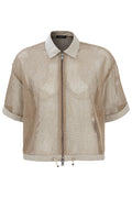 Front view of Margittes Mesh Zip Front Jacket in Stone 562722524 by Margittes Shop the Vendor at Dotique