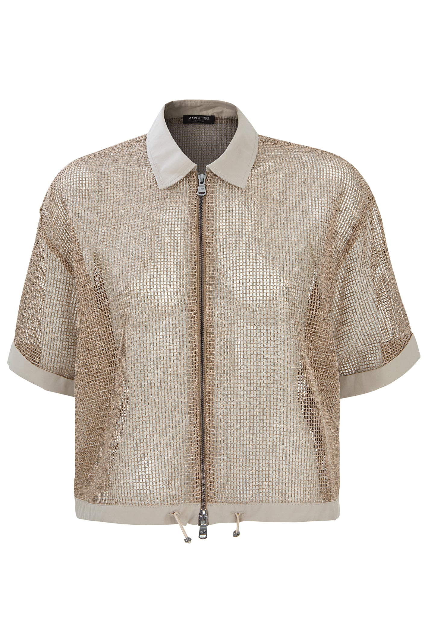 Front view of Margittes Mesh Zip Front Jacket in Stone 562722524 by Margittes Shop the Vendor at Dotique