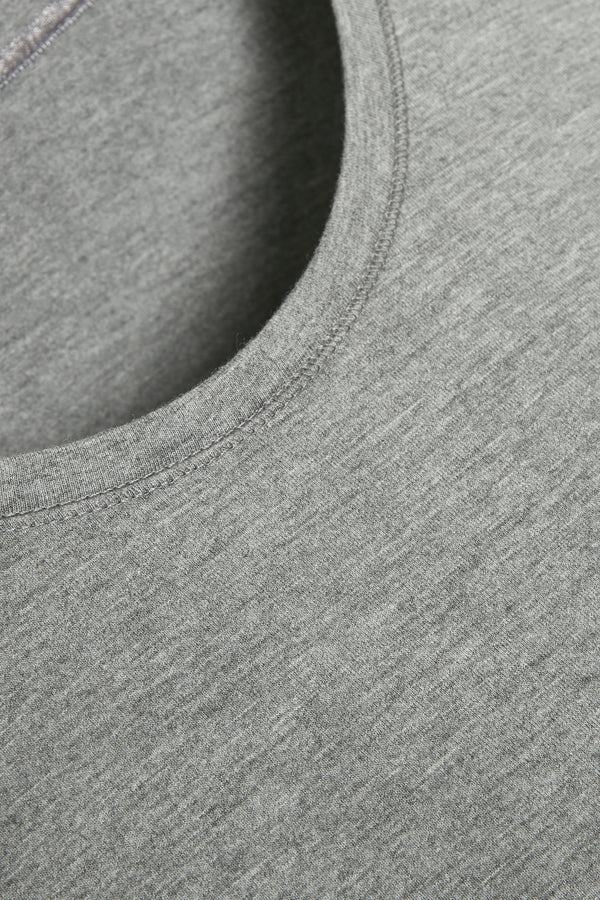 Fransa Kasic 1 Long Sleeve T-Shirt - Asphalt Melange - neckline detail