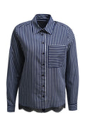 Milano 63-4900-3778 Navy Stripe Lace Hem Shirt Blouse