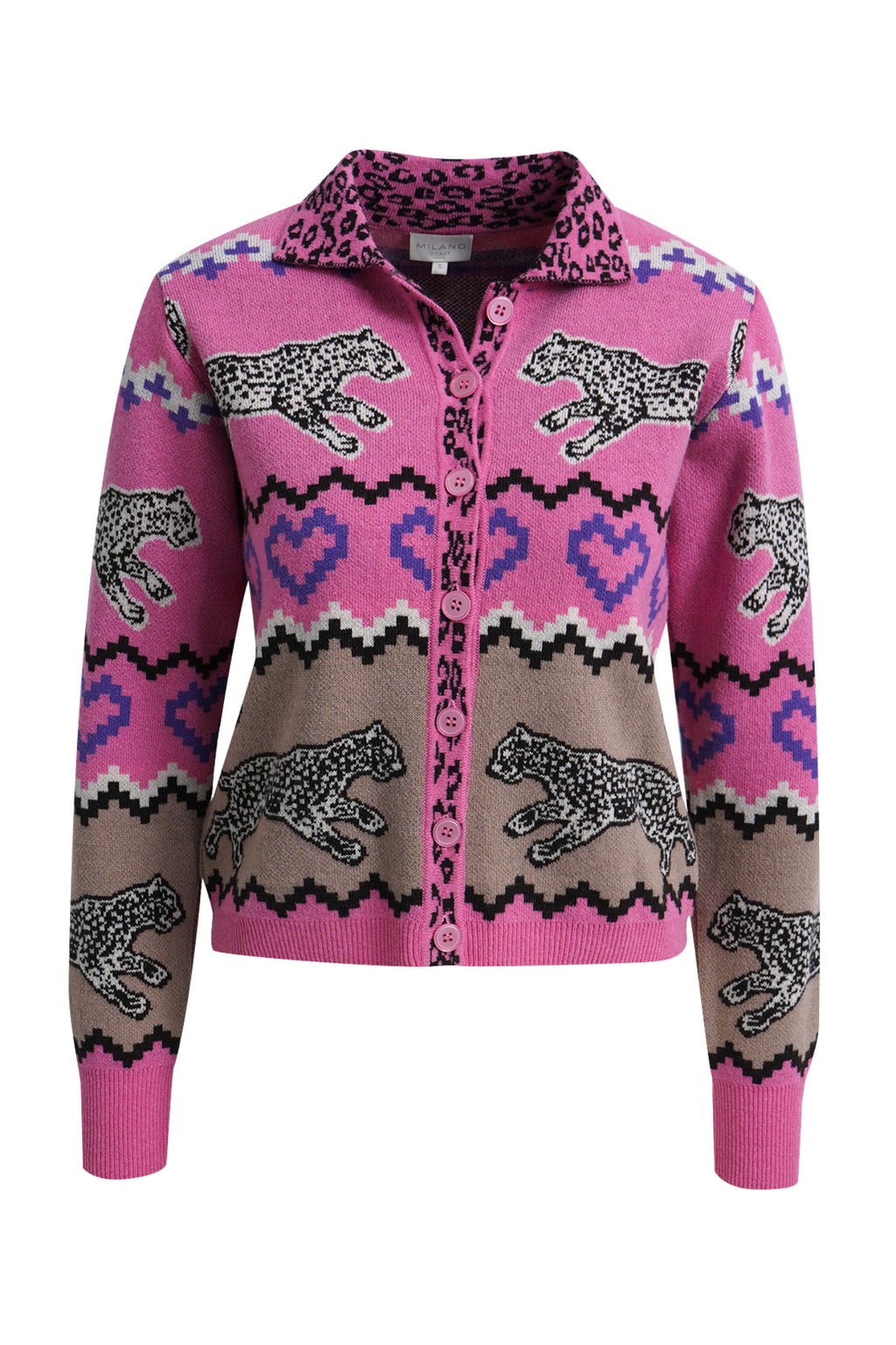 Milano 63-5280-9225 Light Fuchsia Leopard Heart Cashmere Blend Cardigan MILANO Shop MILANO at Dotique