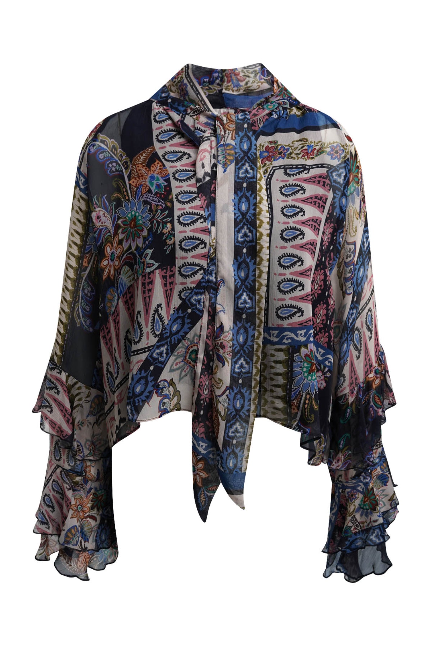 Milano 63-6554-3781 Navy Paisley Print Tie Neck Blouse