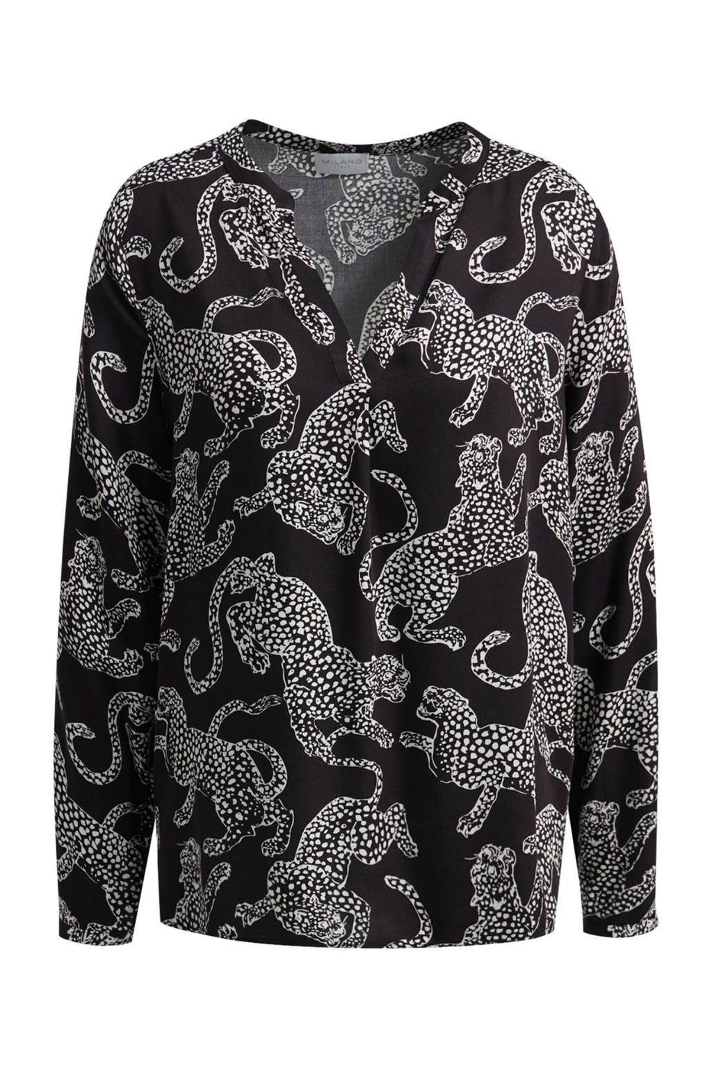 Milano 63-6568-3061 V-neck blouse 1/1 sleeve Mocca Print by MILANO Shop MILANO at Dotique