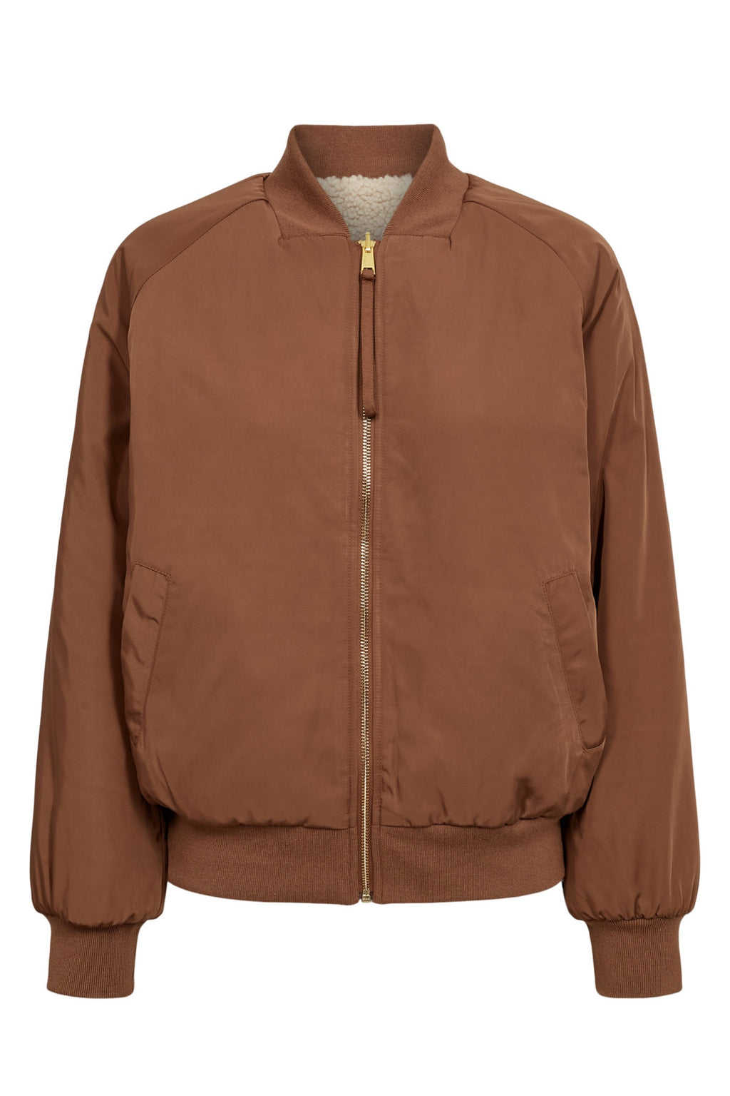 Numph 706893 NUETERA Reversible Jacket – Dachshund in warm brown with gold zipper and ribbed cuffs by Numph. Shop Numph at Dotique.