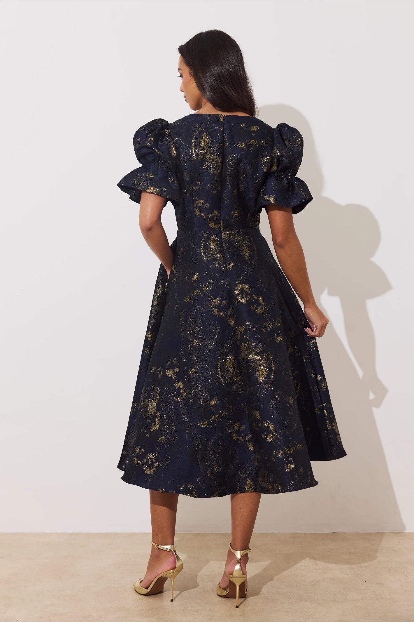 8th Sign Callie Button Dress Midnight Blue Gold