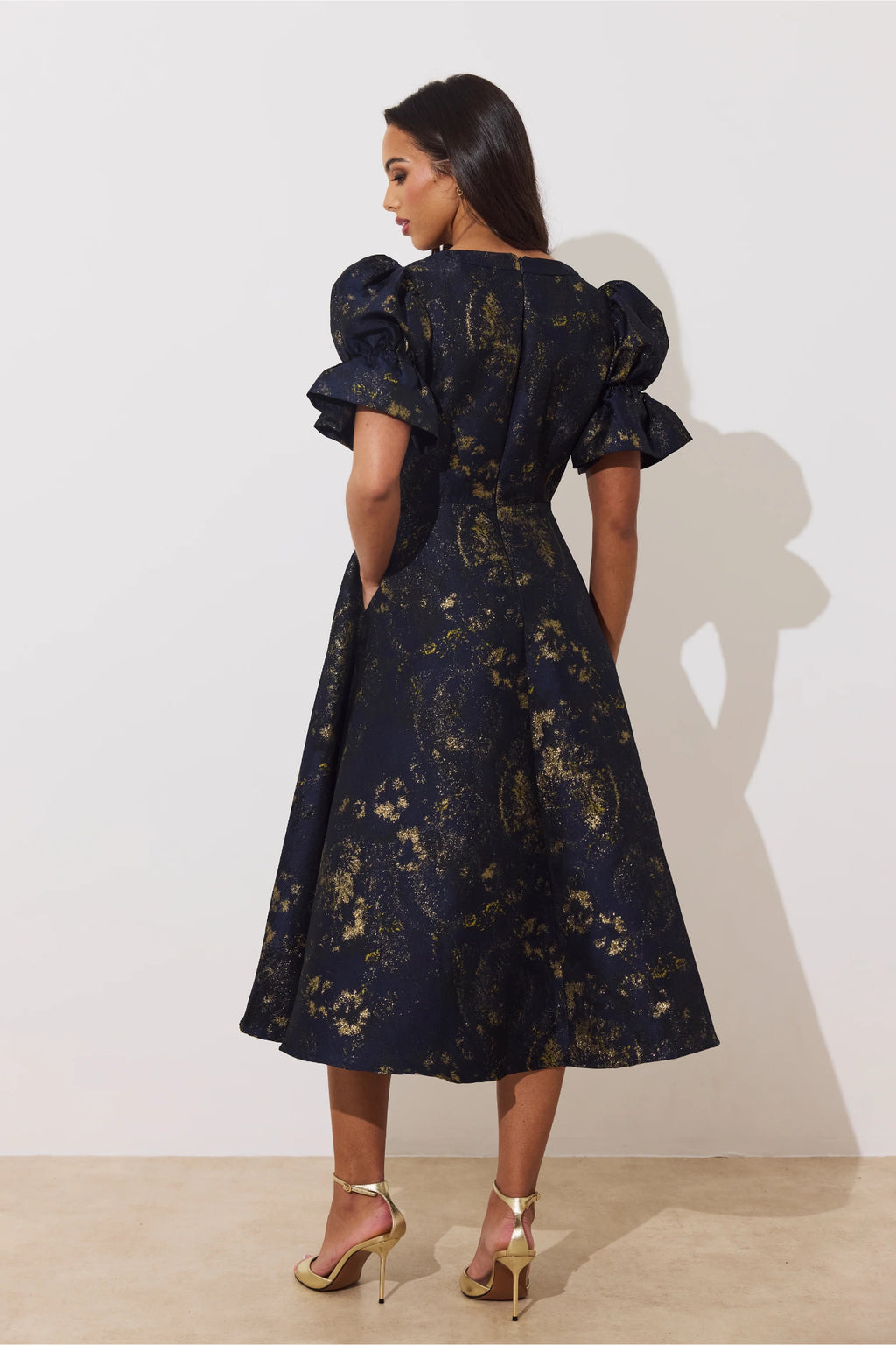 8th Sign Callie Button Dress Midnight Blue Gold