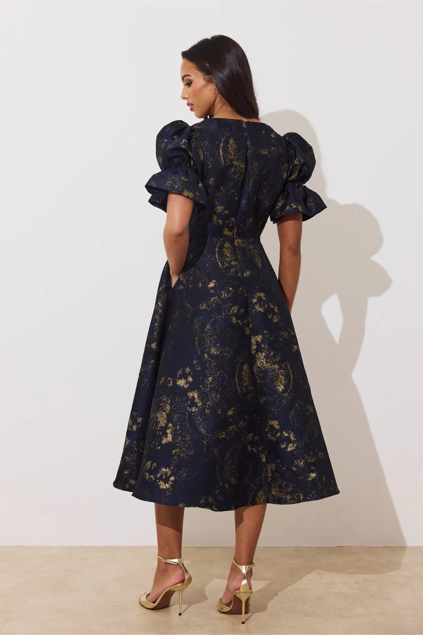 8th Sign Callie Button Dress Midnight Blue Gold