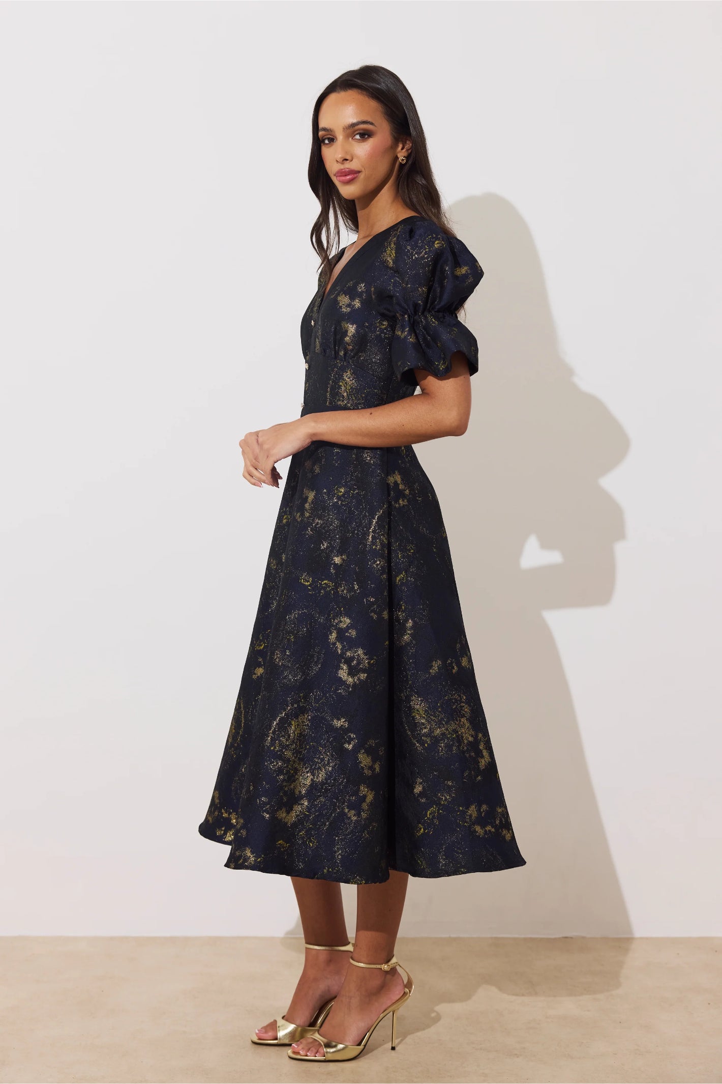 8th Sign Callie Button Dress Midnight Blue Gold