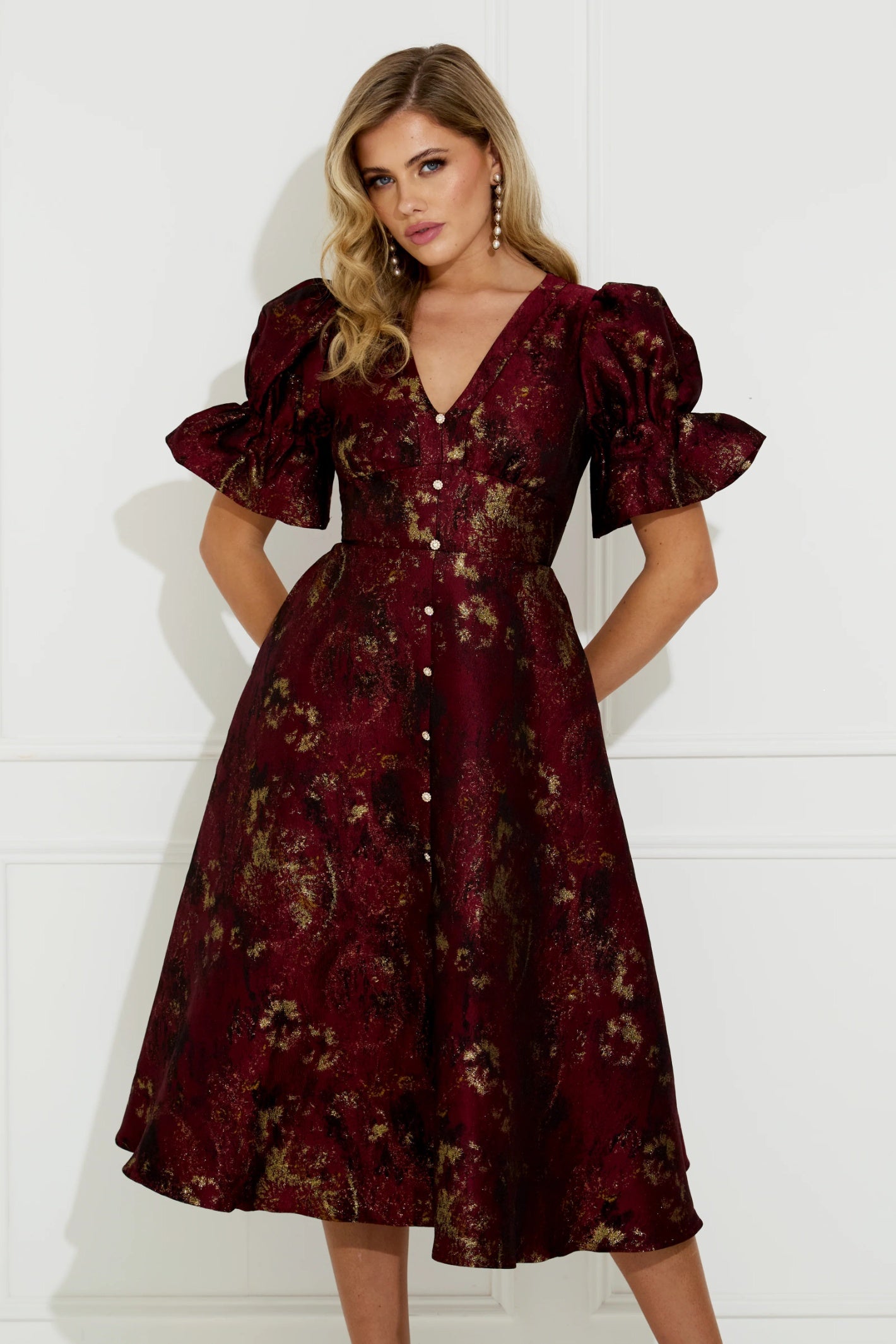8th Sign Callie Button Dress Oxblood