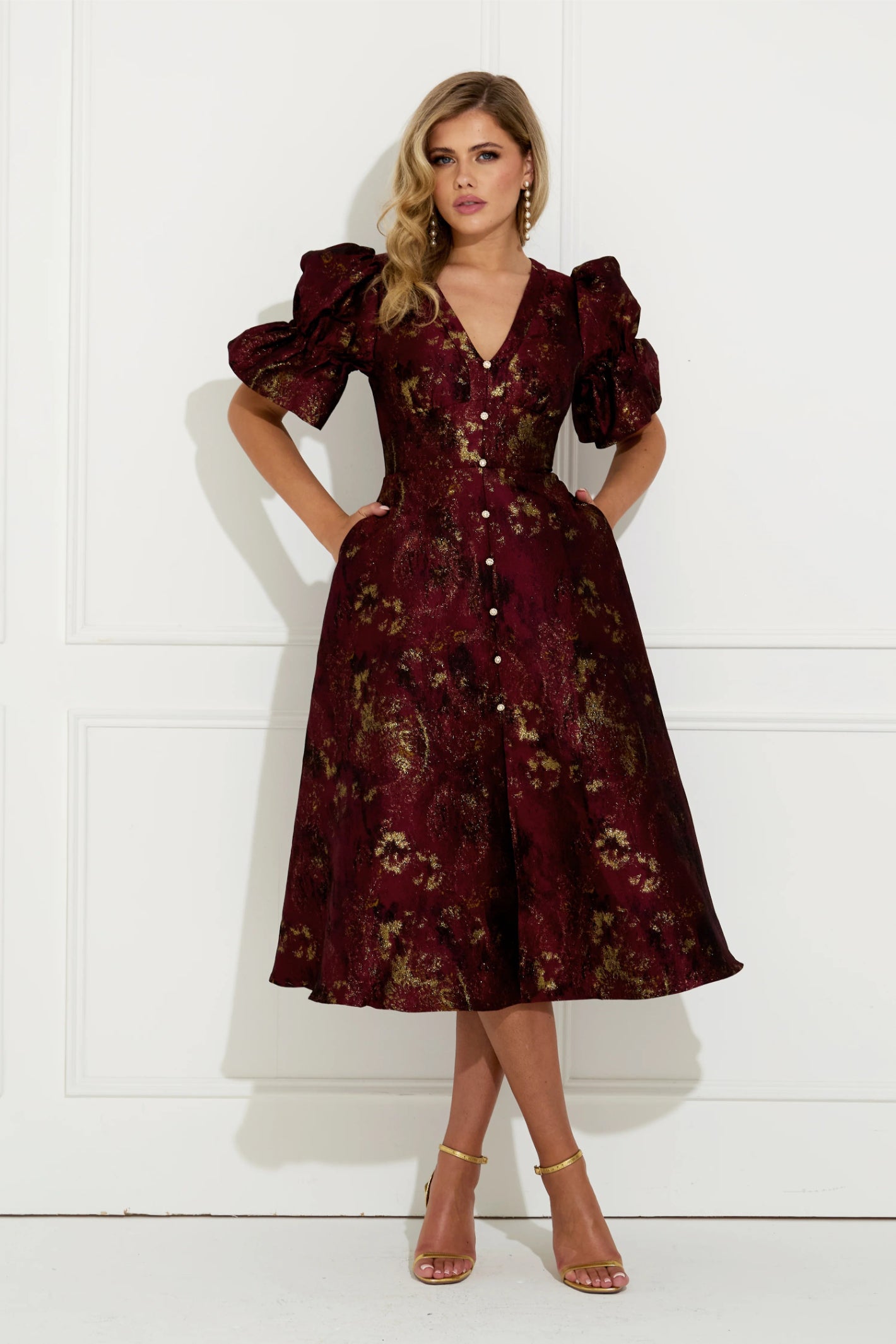 8th Sign Callie Button Dress Oxblood