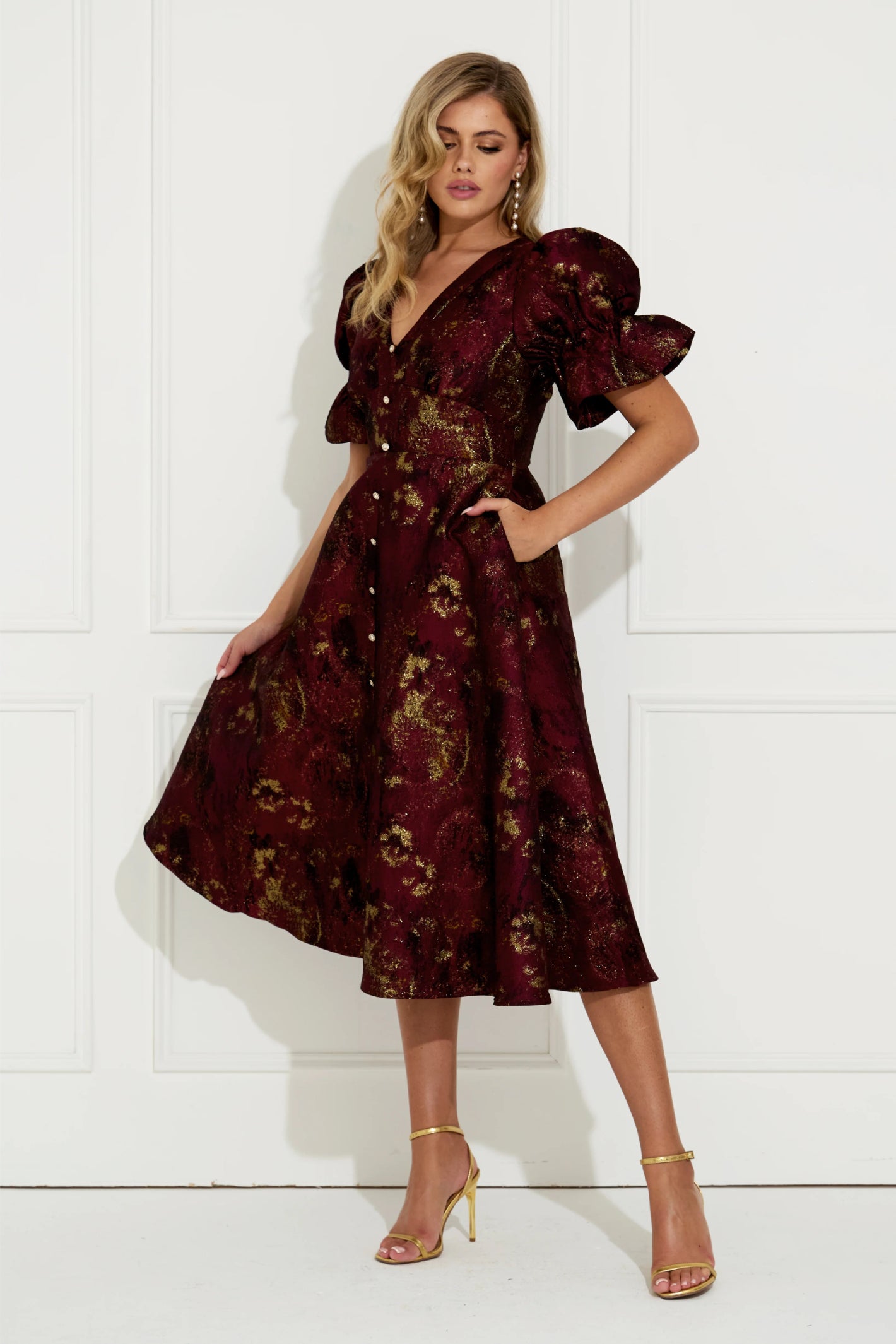 8th Sign Callie Button Dress Oxblood