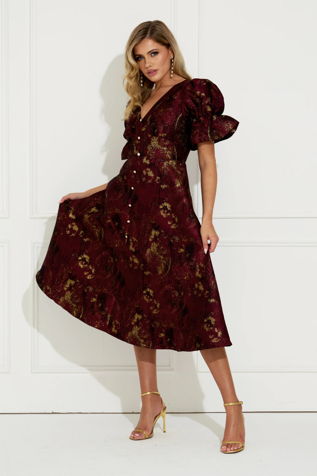 8th Sign Callie Button Dress Oxblood