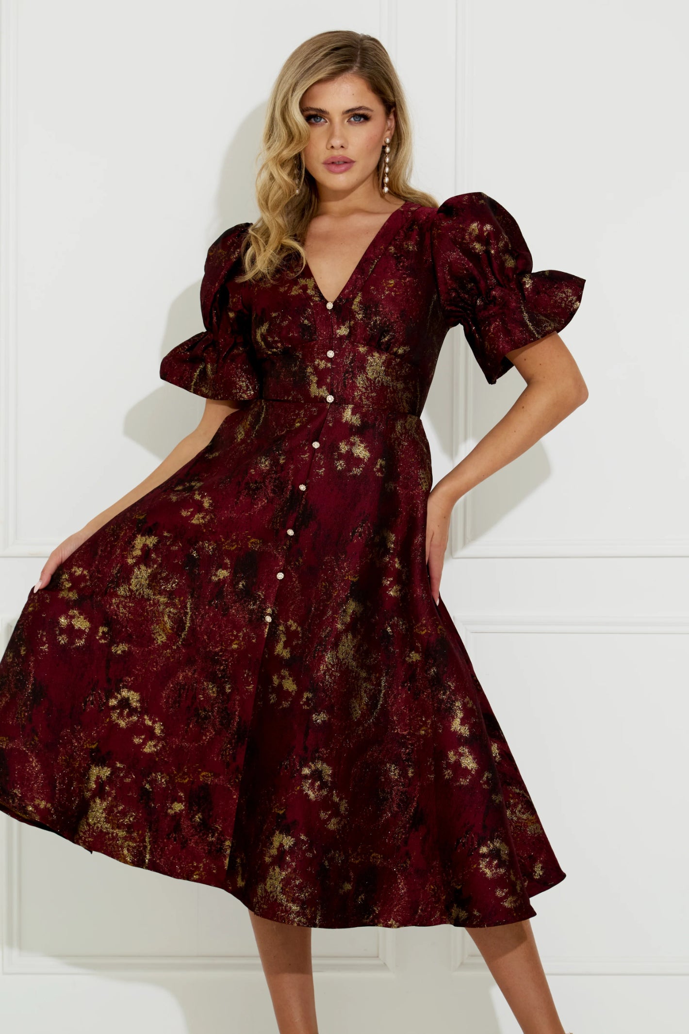 8th Sign Callie Button Dress Oxblood