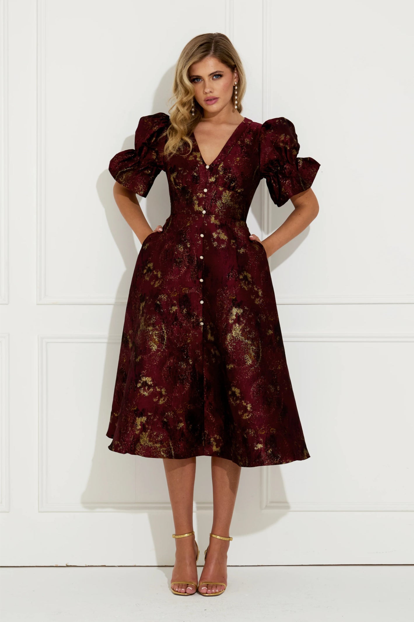 8th Sign Callie Button Dress Oxblood