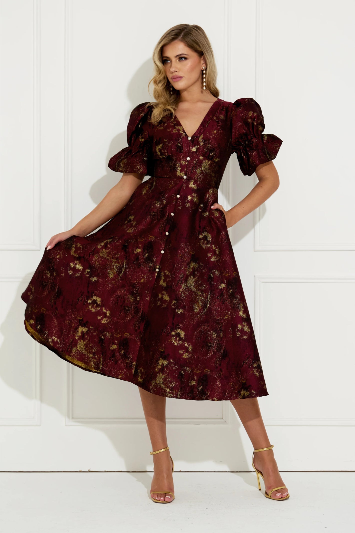 8th Sign Callie Button Dress Oxblood