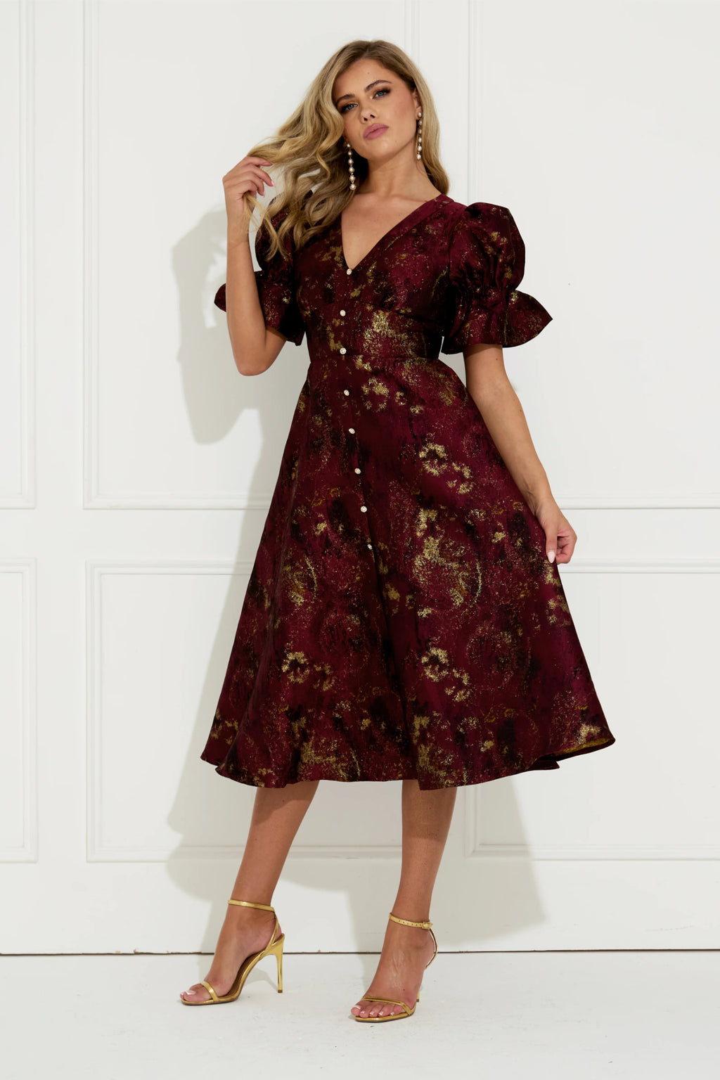 8th Sign Callie Button Dress Oxblood