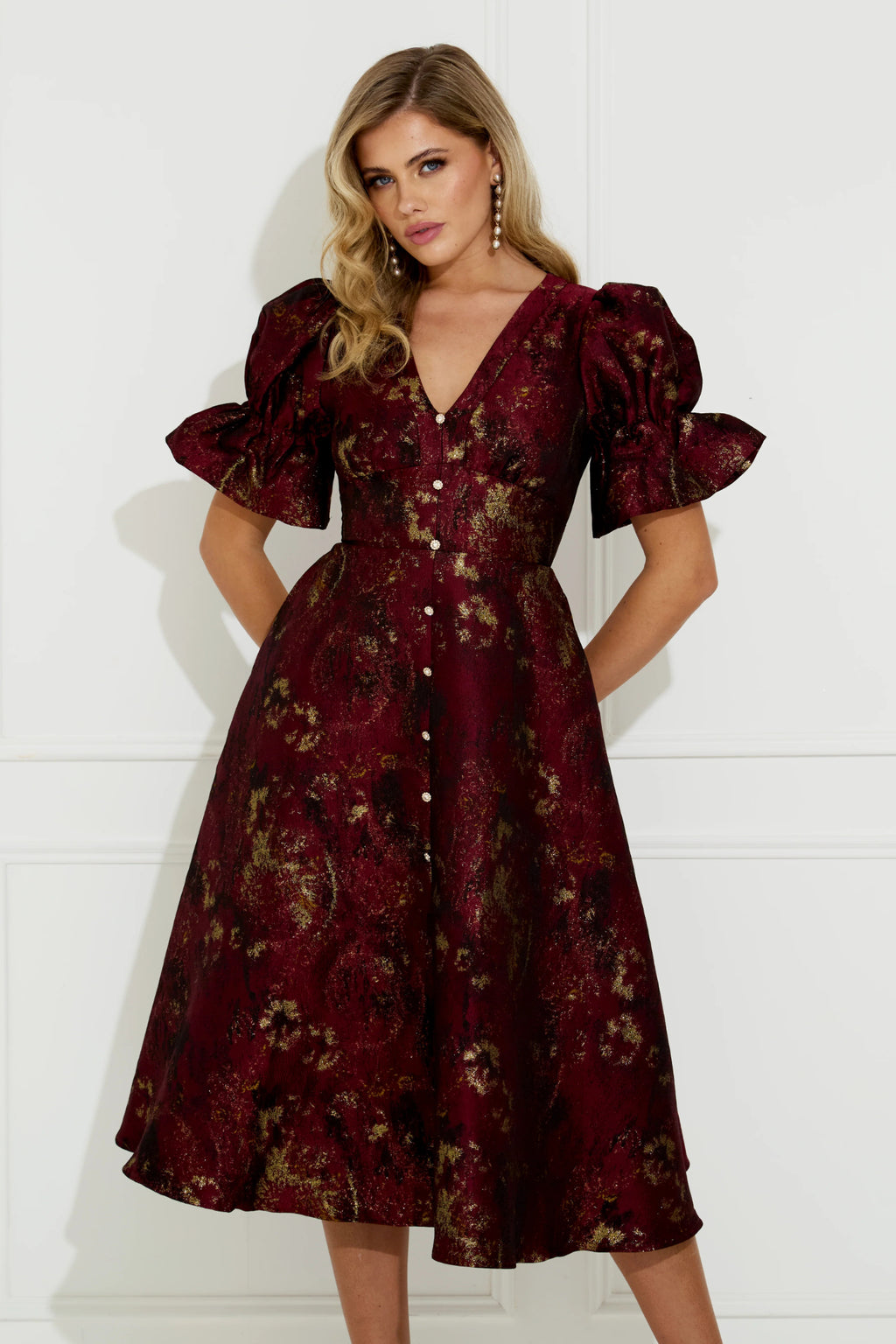 8th Sign Callie Button Dress Oxblood
