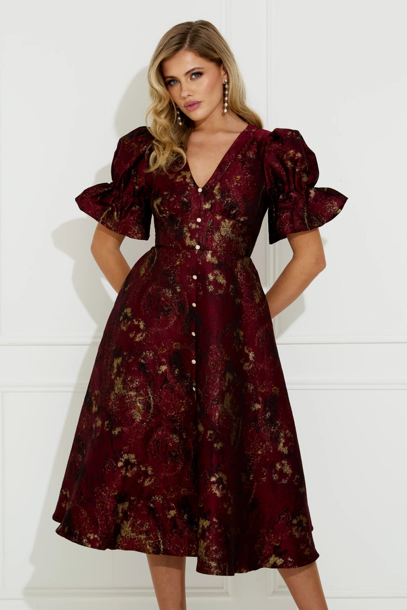8th Sign Callie Button Dress Oxblood