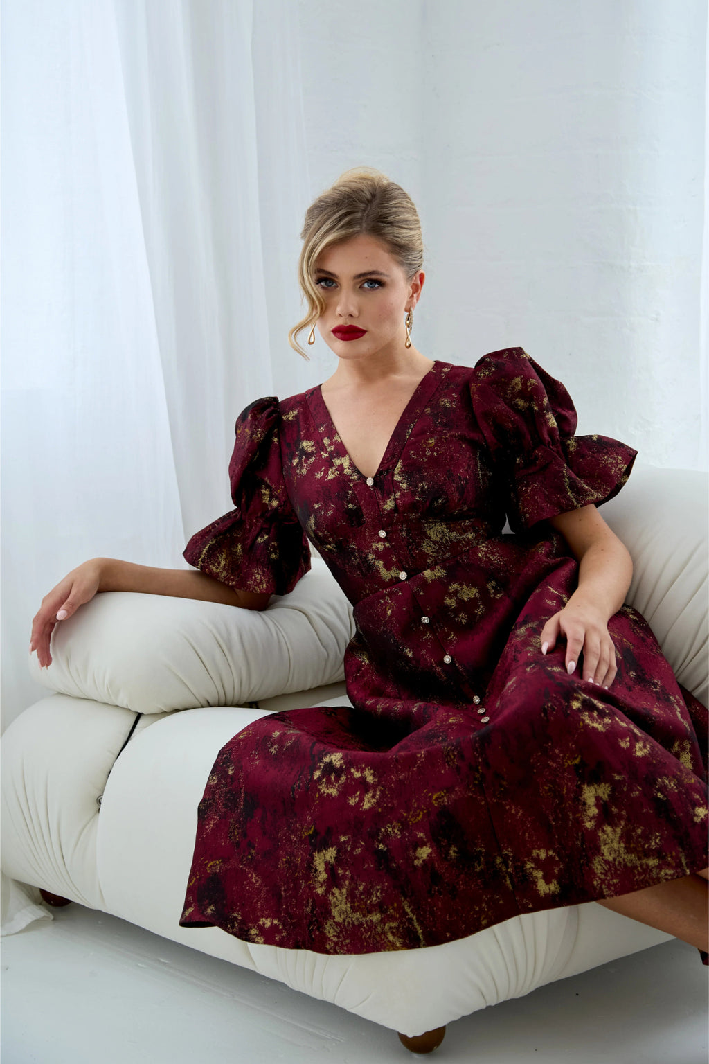 8th Sign Callie Button Dress Oxblood