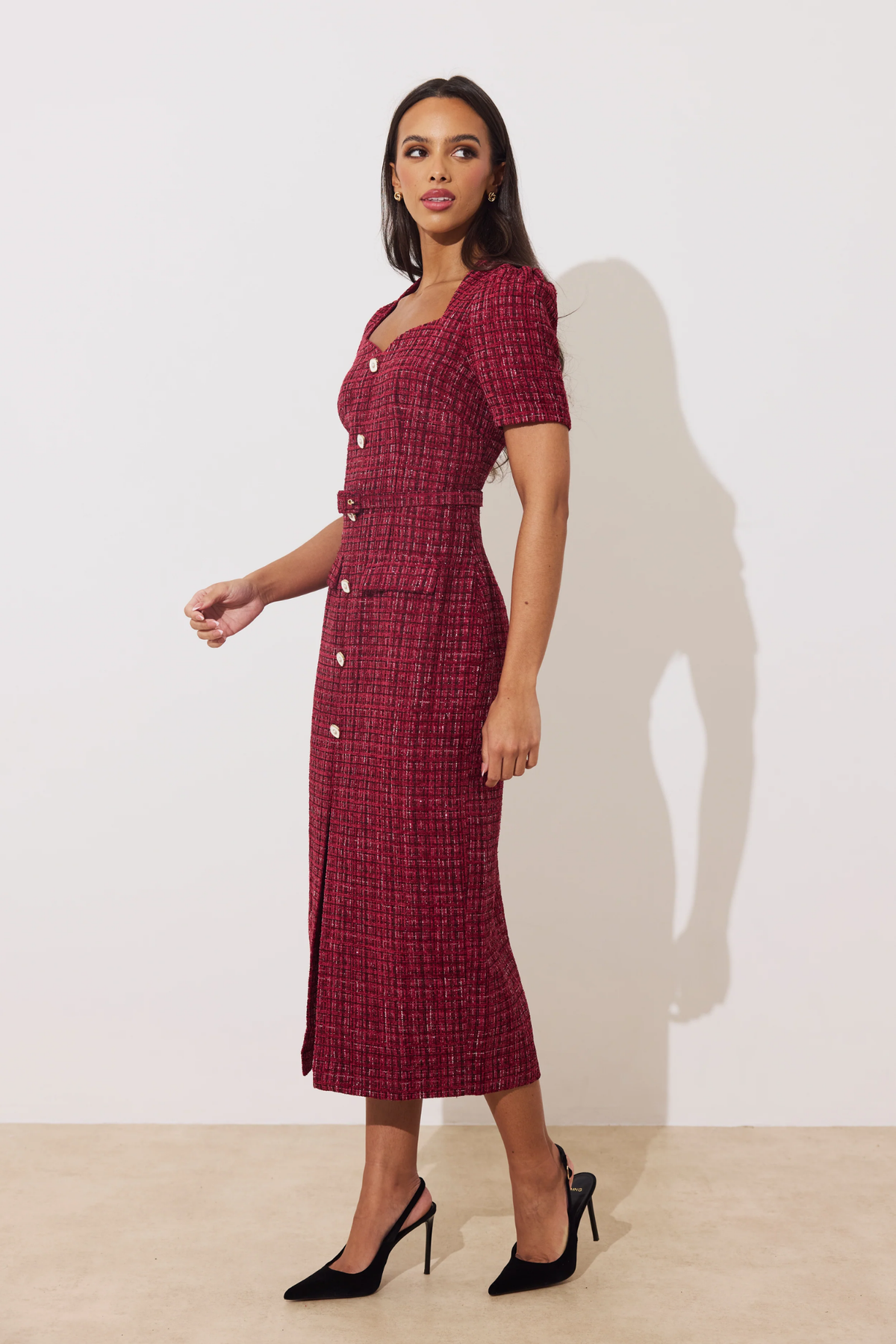 8th Sign Harriet Dress Oxblood by 8th Sign model wearing dress Shop 8th Sign at Dotique