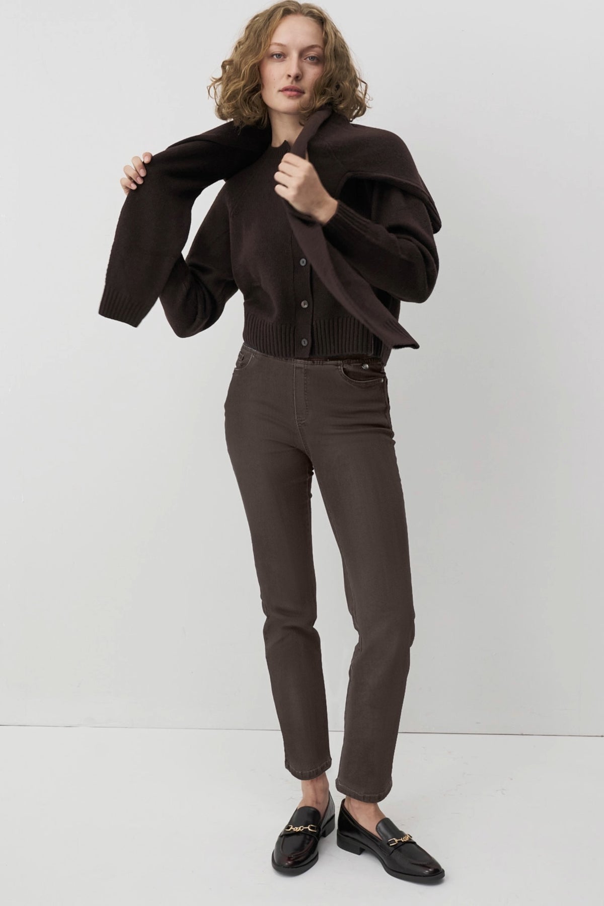 Anna Montana 1000 Angelika Jump in Jean Short 87 Coffee brown jeans Shop Anna Montana at Dotique