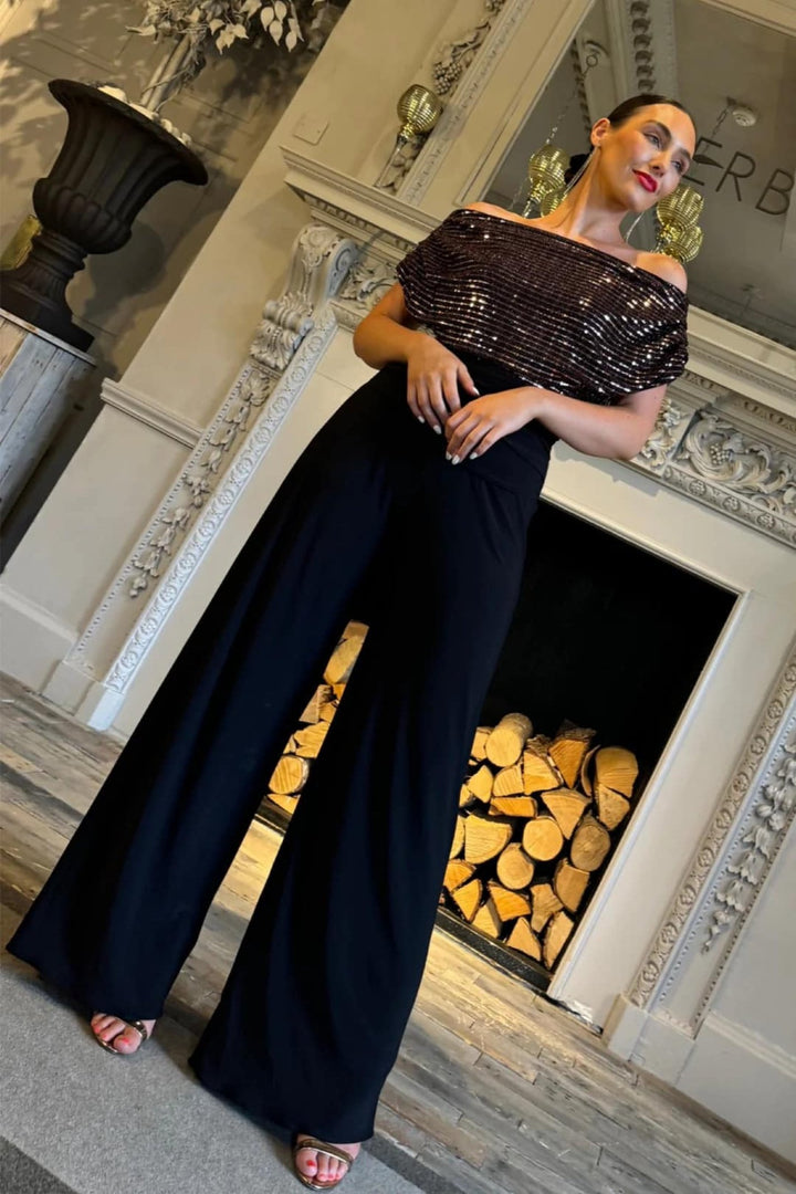 ATOM LABEL Carbon Jumpsuit in Black & Rose Gold Sequin (Regular Length)”