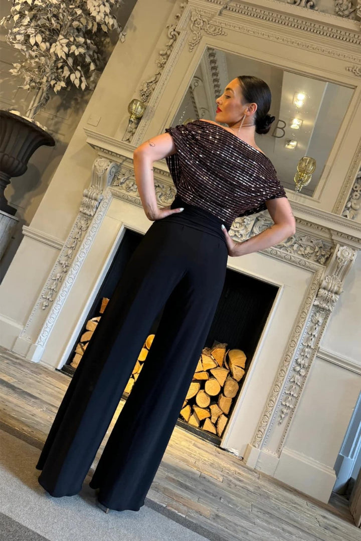 ATOM LABEL Carbon Jumpsuit in Black & Rose Gold Sequin (Regular Length)”