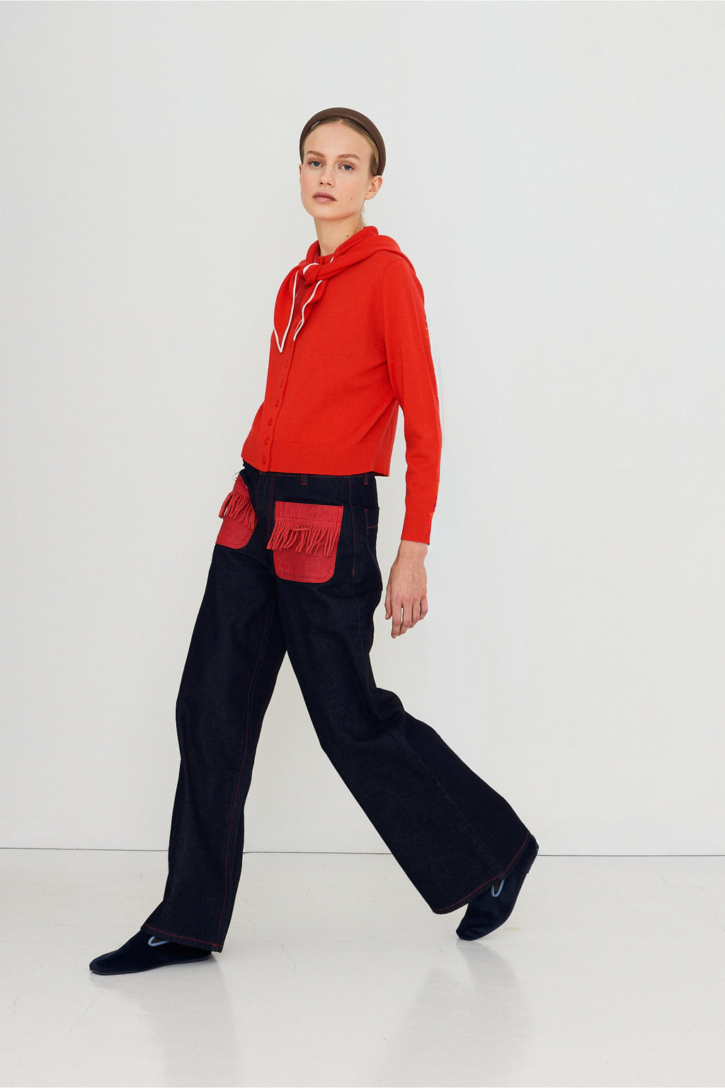 Tiny Big Sister Scarf Neck Lara Cardigan - Red AW26-668