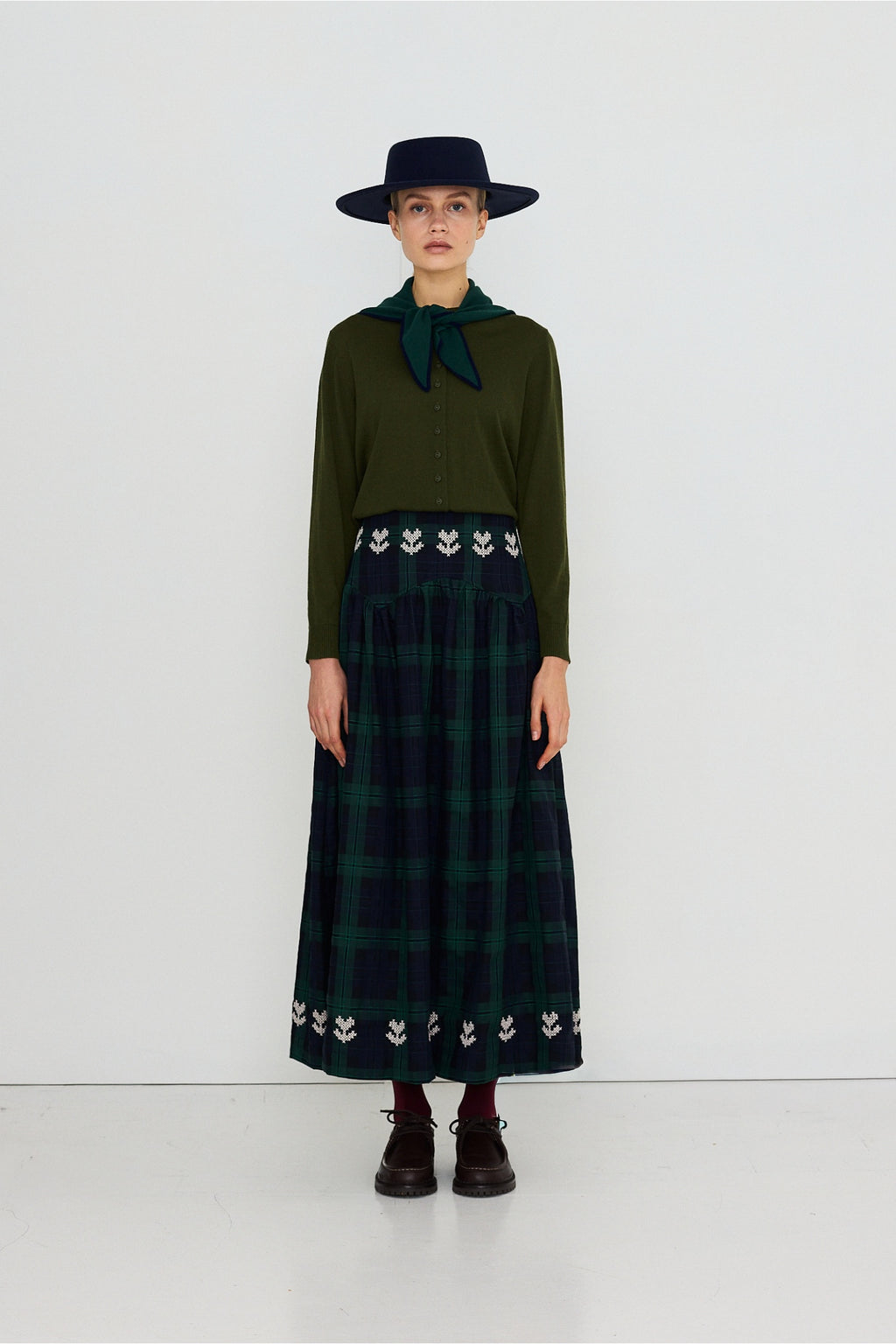 Tiny Big Sister Embroidered Check Skirt AW26-755