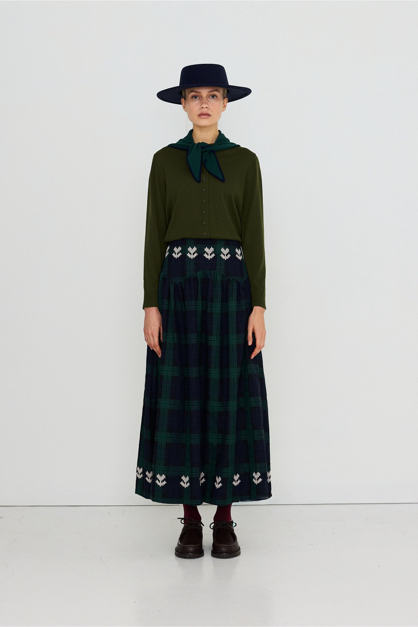 Tiny Big Sister Embroidered Check Skirt AW26-755