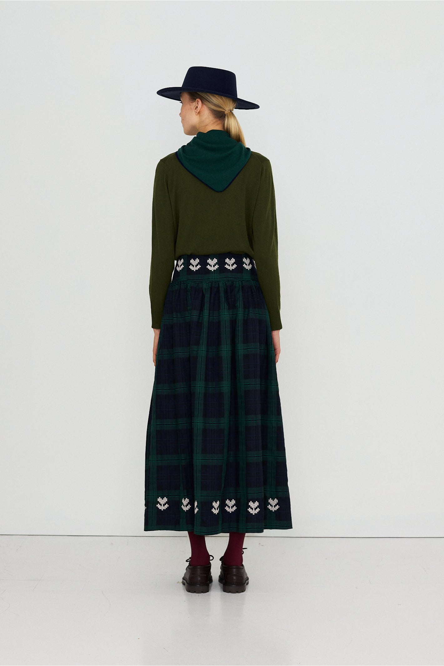 Tiny Big Sister Embroidered Check Skirt AW26-755