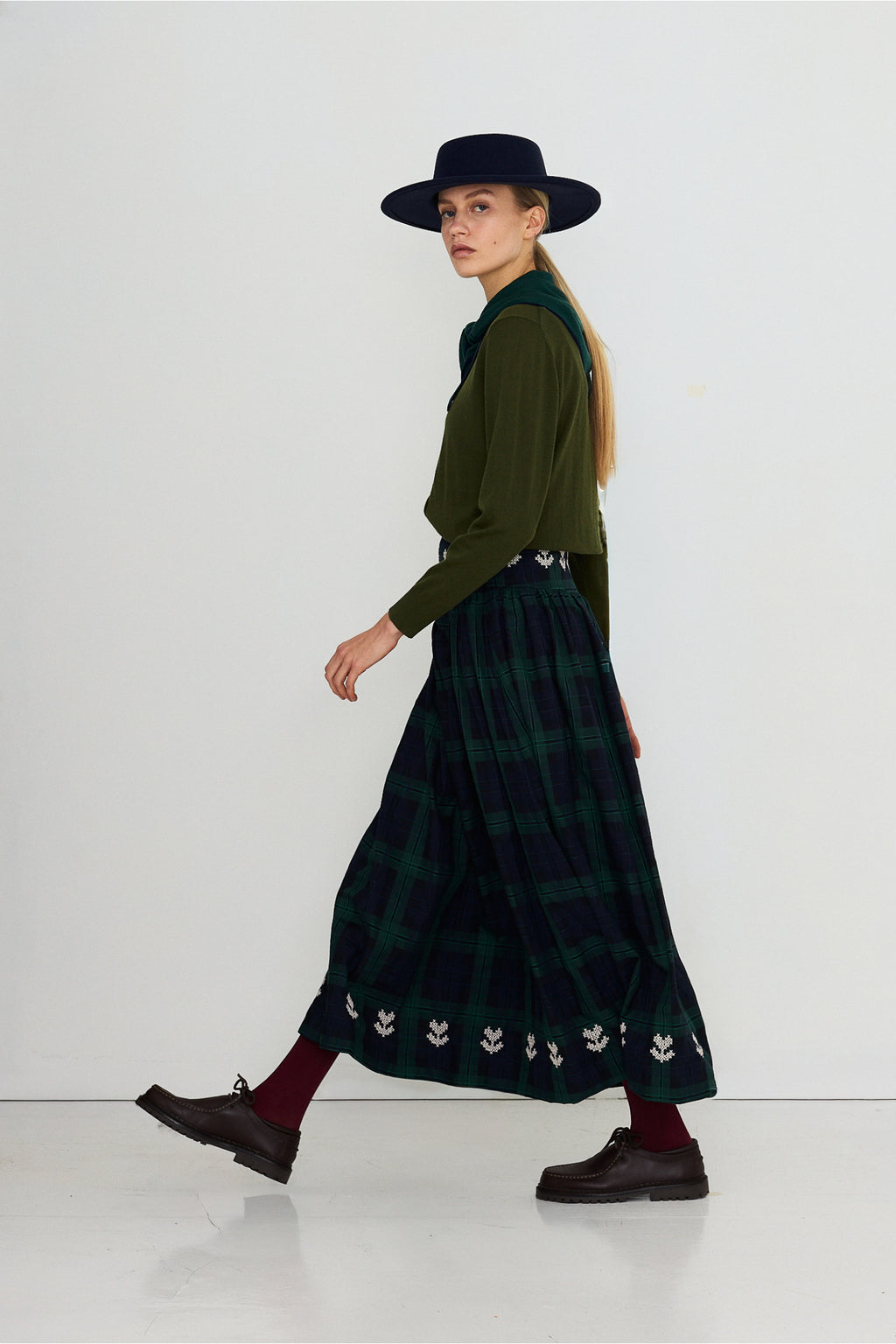 Tiny Big Sister Embroidered Check Skirt AW26-755