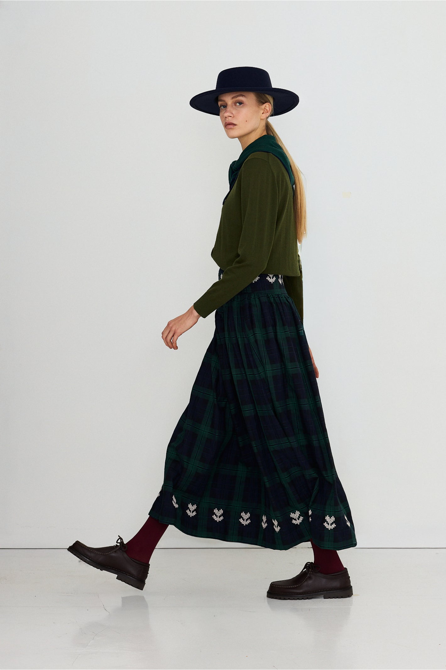 Tiny Big Sister Embroidered Check Skirt AW26-755