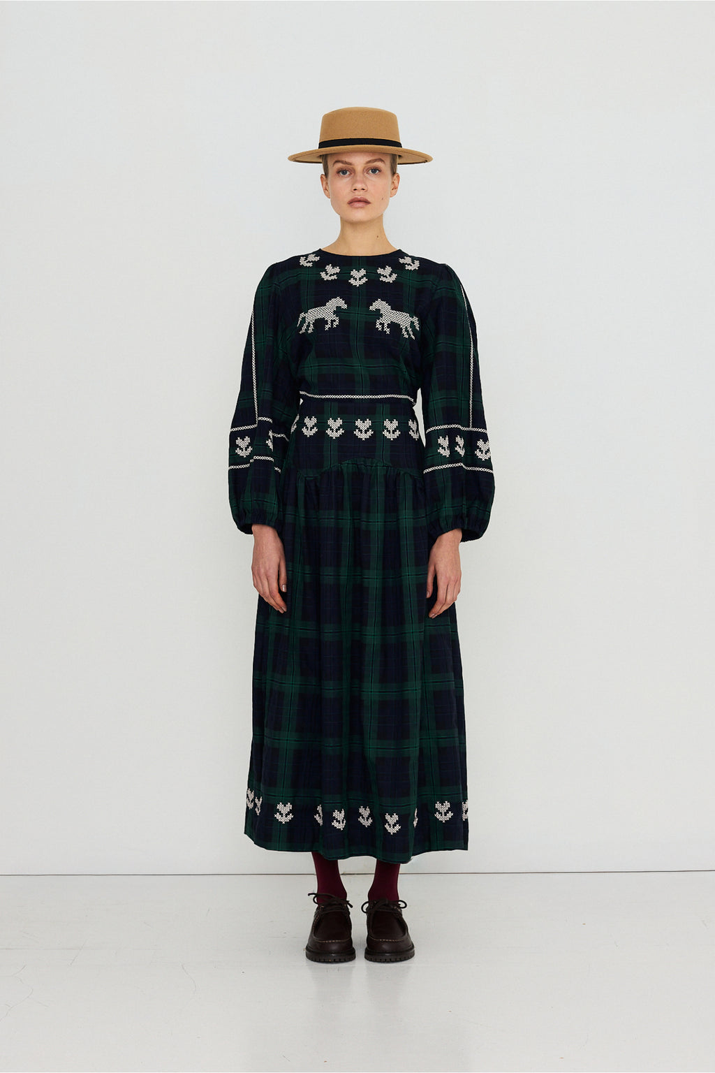 Tiny Big Sister Embroidered Check Skirt AW26-755