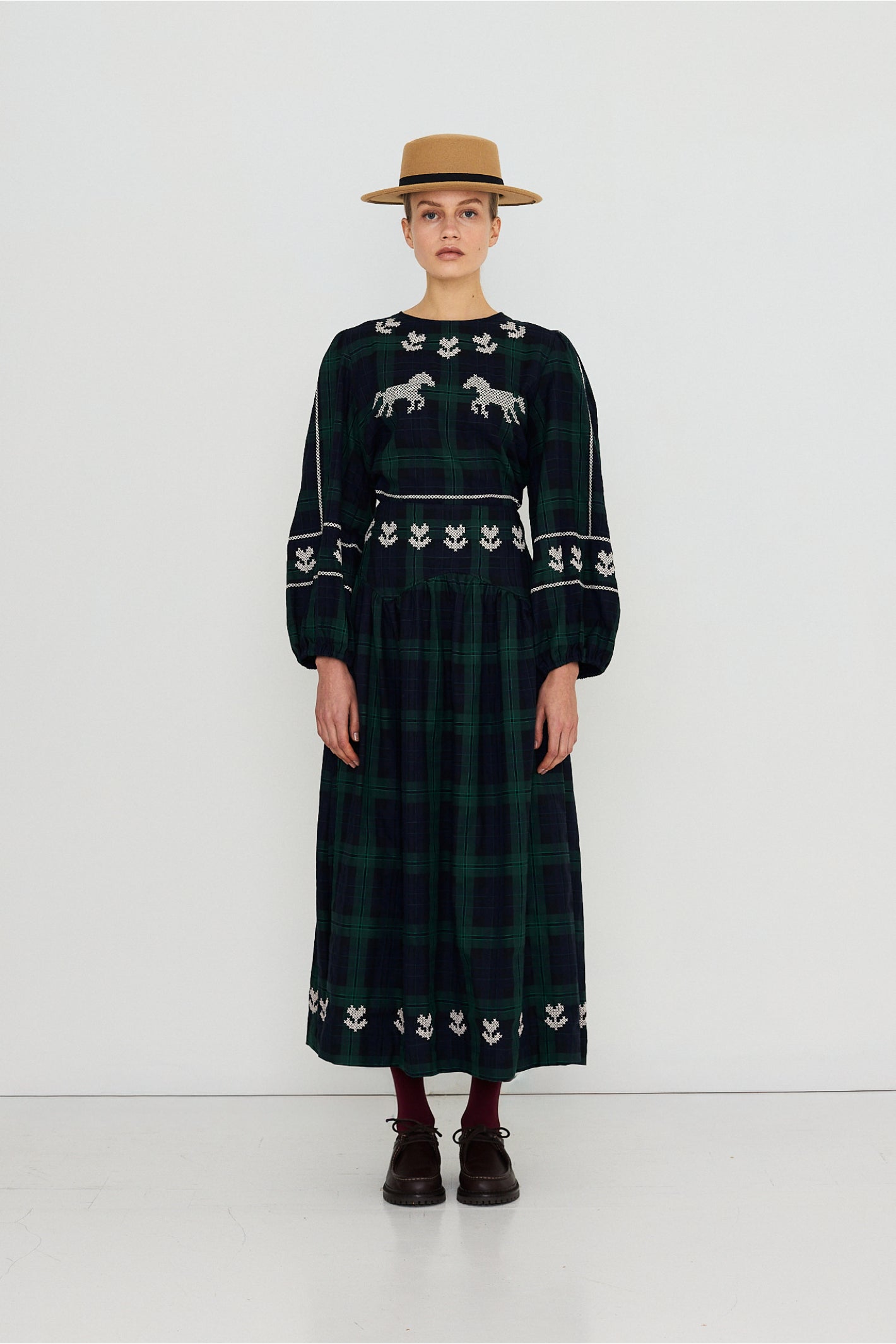 Tiny Big Sister Embroidered Check Skirt AW26-755