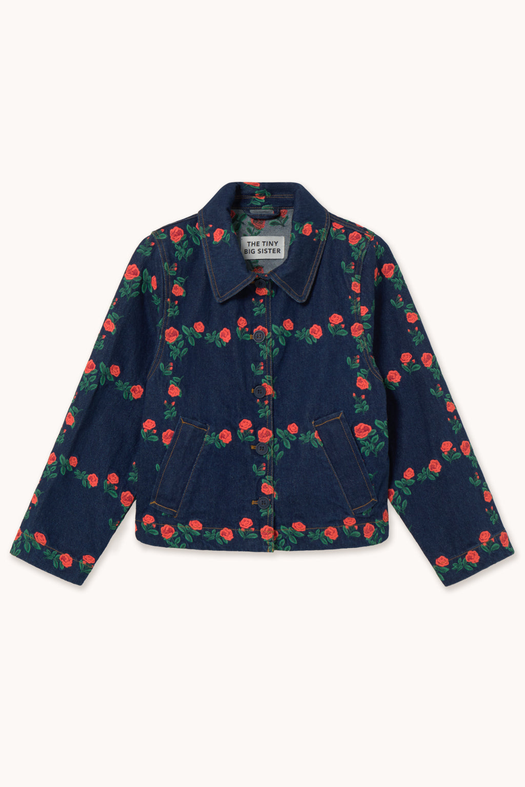 Tiny Big Sister Roses Grid Embroidery Denim Jacket AW26-795