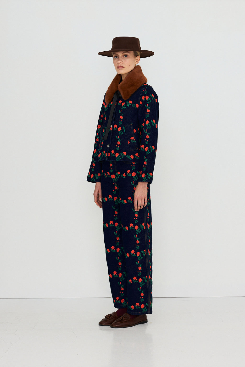 Tiny Big Sister Roses Grid Embroidery Denim Jacket AW26-795