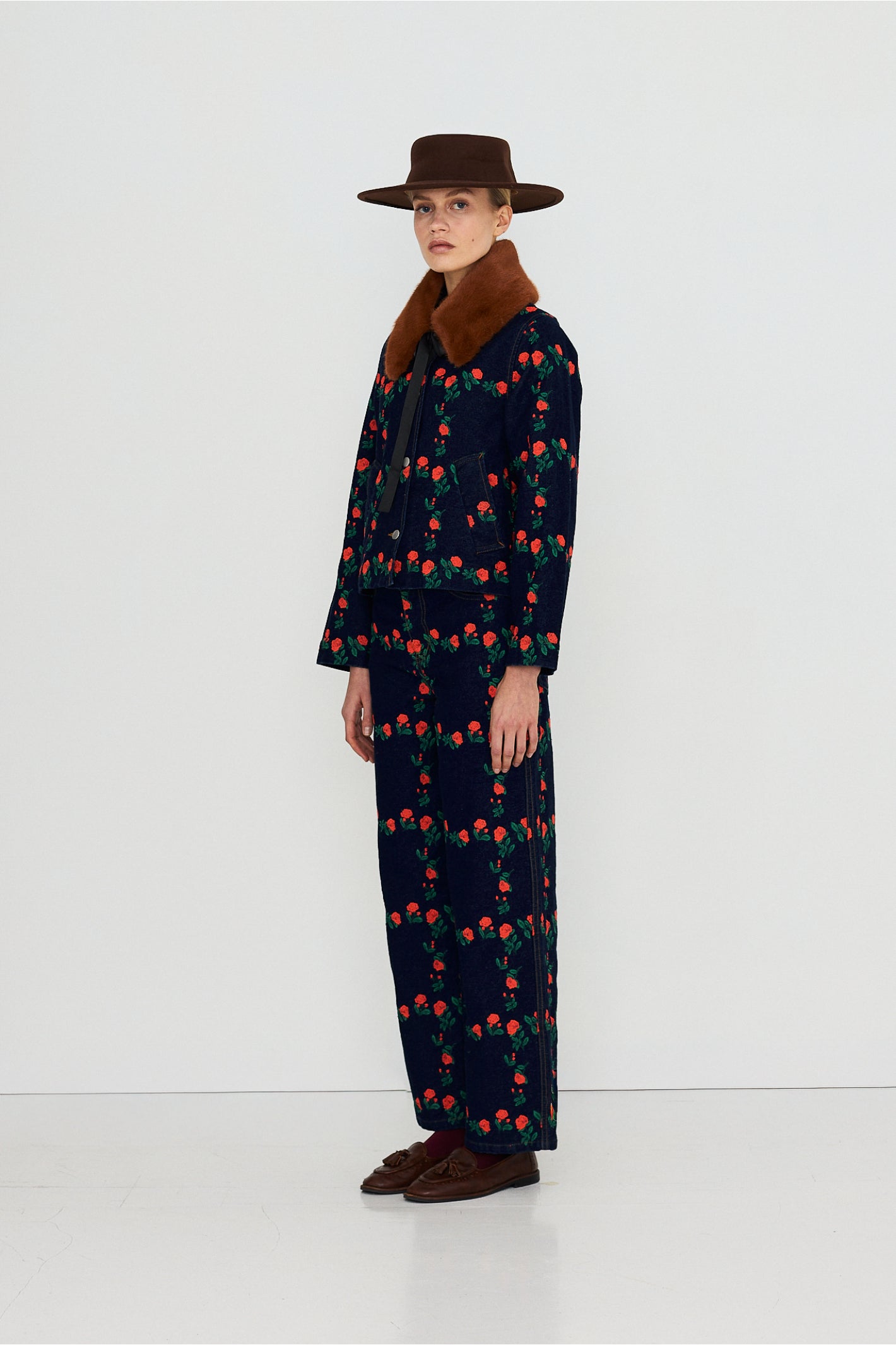 Tiny Big Sister Roses Grid Embroidery Denim Jacket AW26-795