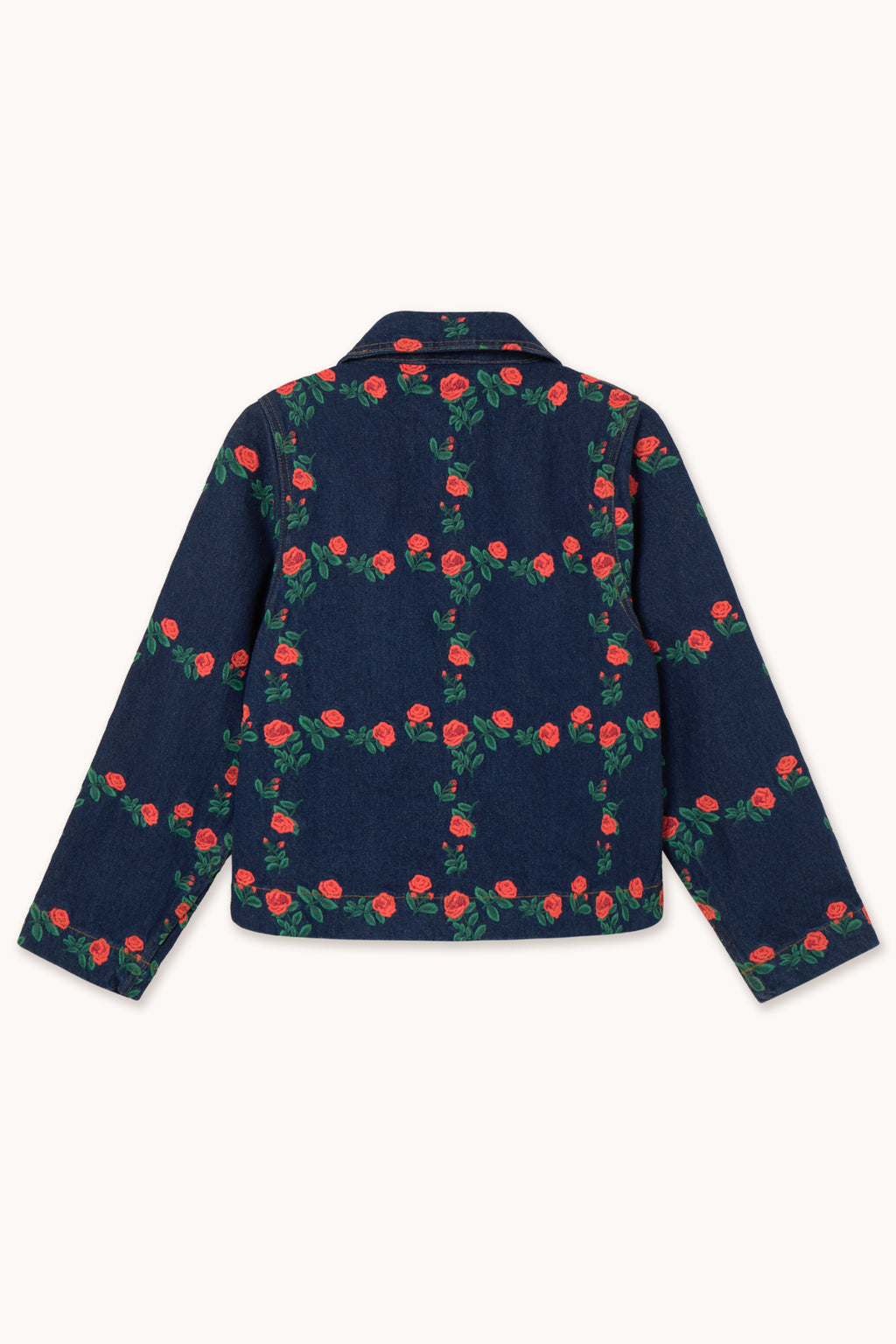 Tiny Big Sister Roses Grid Embroidery Denim Jacket AW26-795