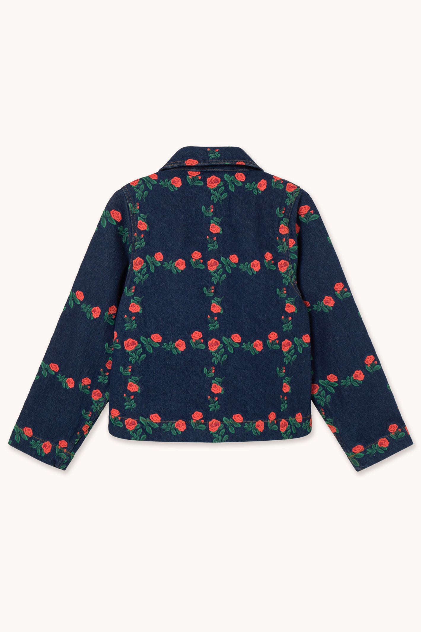 Tiny Big Sister Roses Grid Embroidery Denim Jacket AW26-795