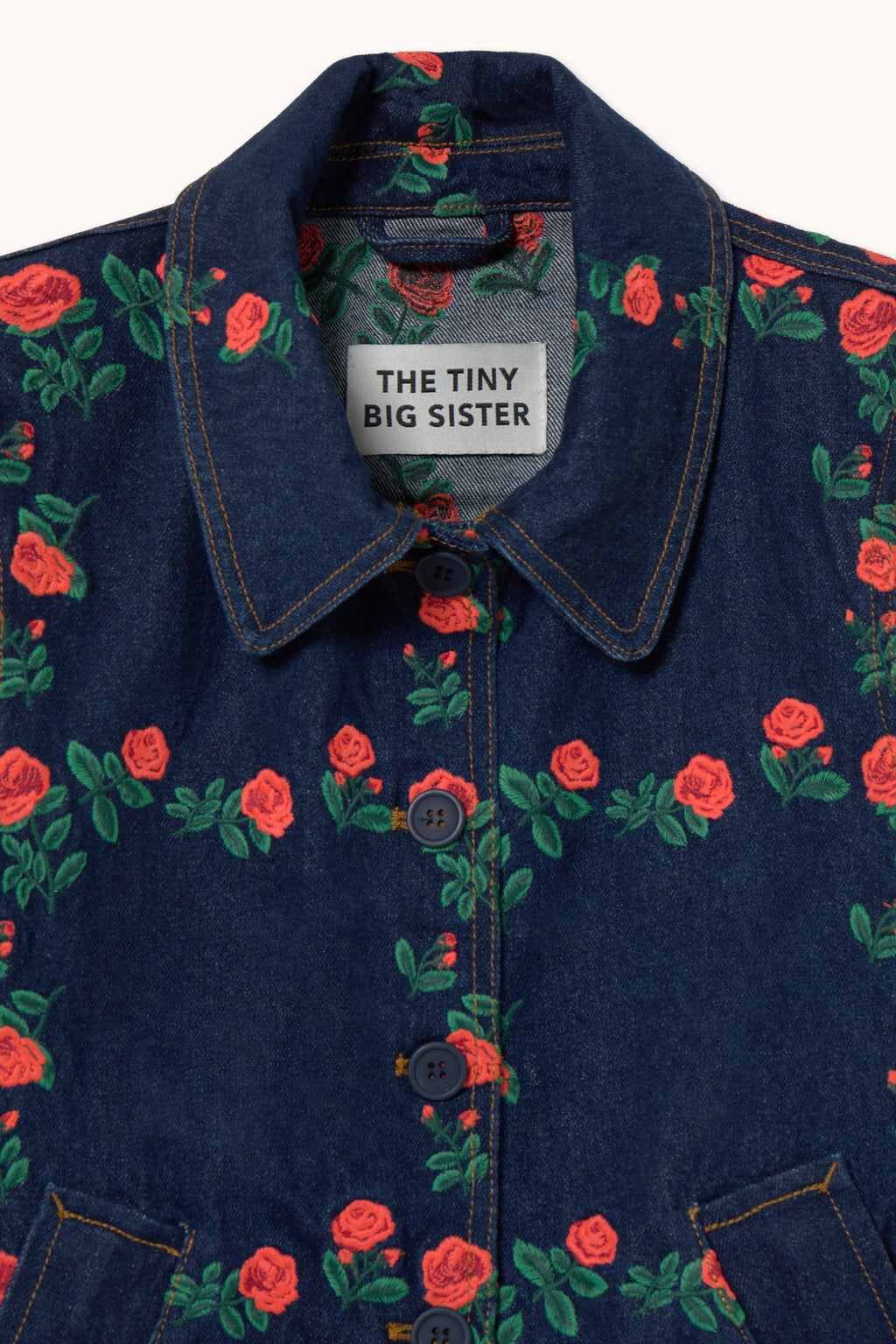 Tiny Big Sister Roses Grid Embroidery Denim Jacket AW26-795