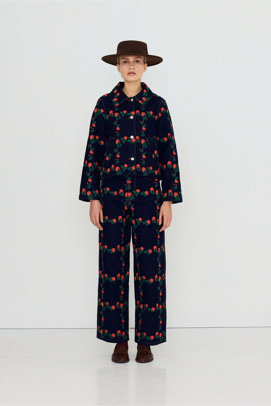 Tiny Big Sister Roses Grid Embroidery Denim Jacket AW26-795