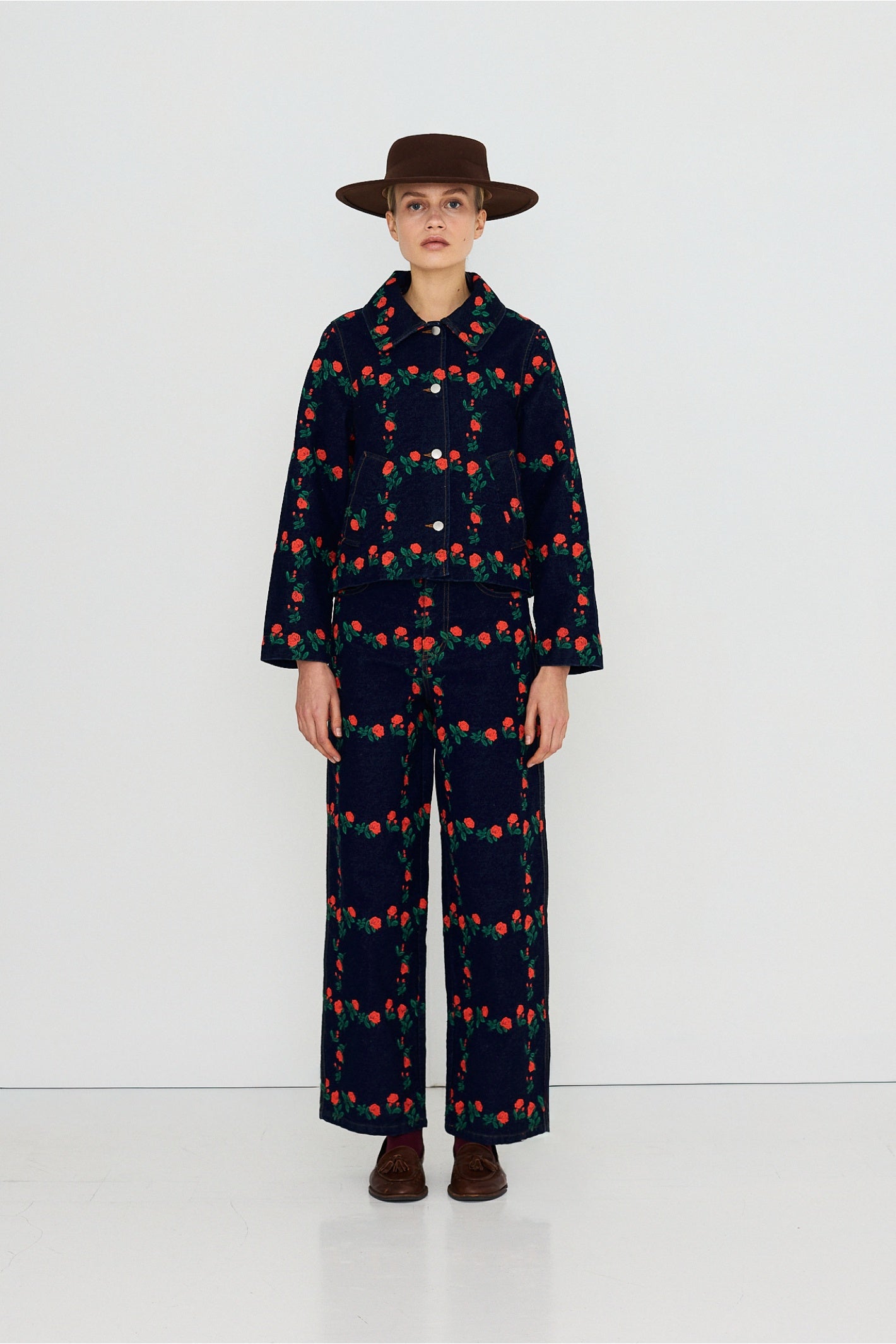 Tiny Big Sister Roses Grid Embroidery Denim Jacket AW26-795