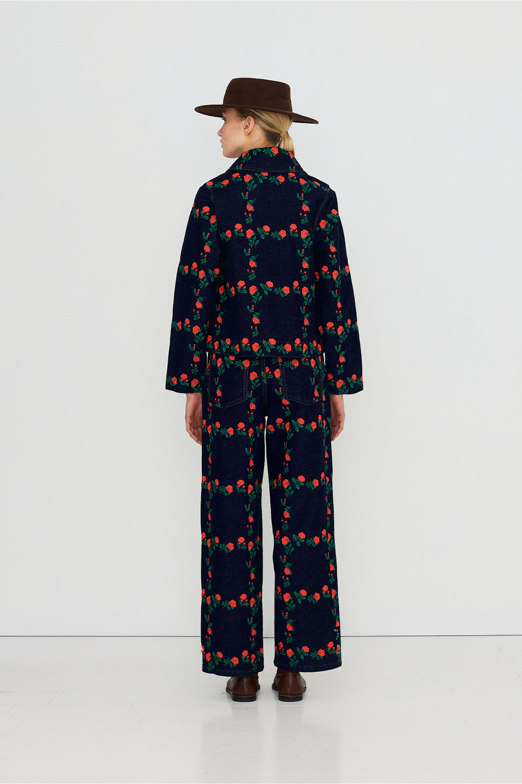 Tiny Big Sister Roses Grid Embroidery Denim Jacket AW26-795