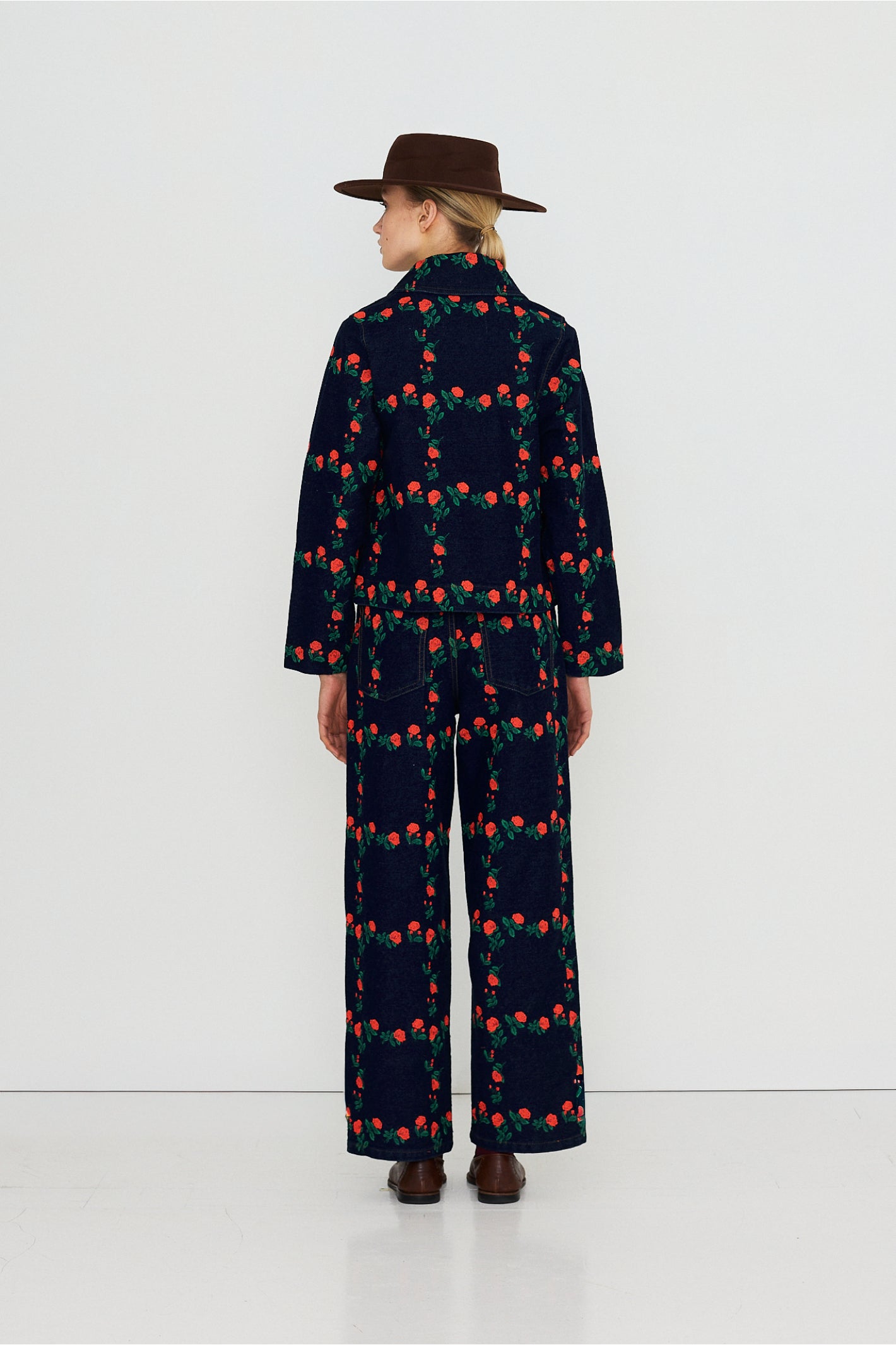 Tiny Big Sister Roses Grid Embroidery Denim Jacket AW26-795