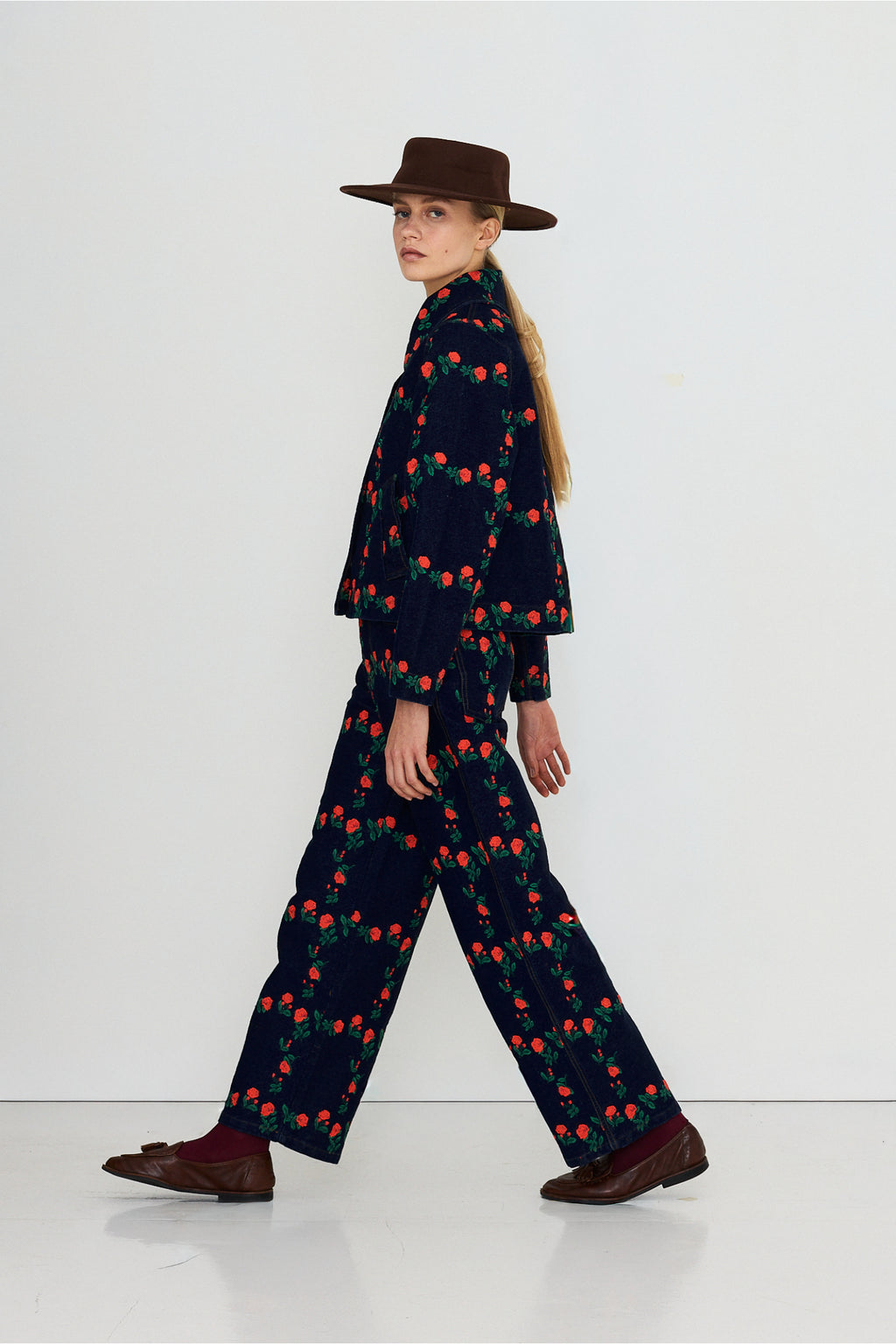 Tiny Big Sister Roses Grid Embroidery Denim Jacket AW26-795