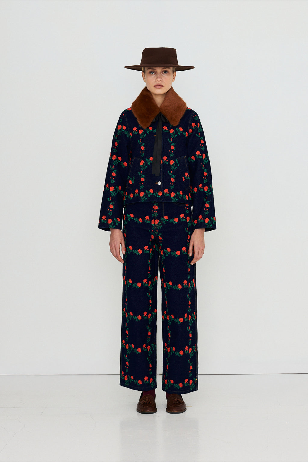 Tiny Big Sister Roses Grid Embroidery Denim Jacket AW26-795
